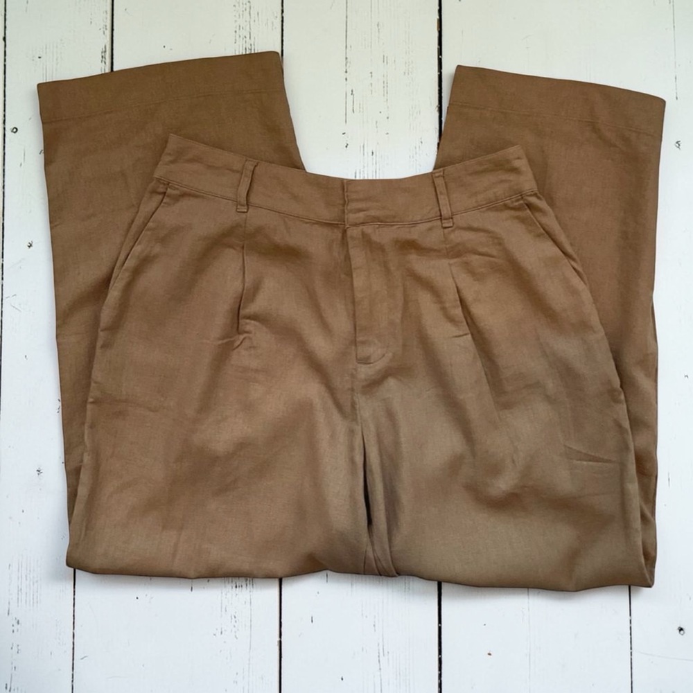 A New Day Linen Blend Cropped Pants Tan Wide Leg Pull On Size 10 Short - Picture 5 of 11